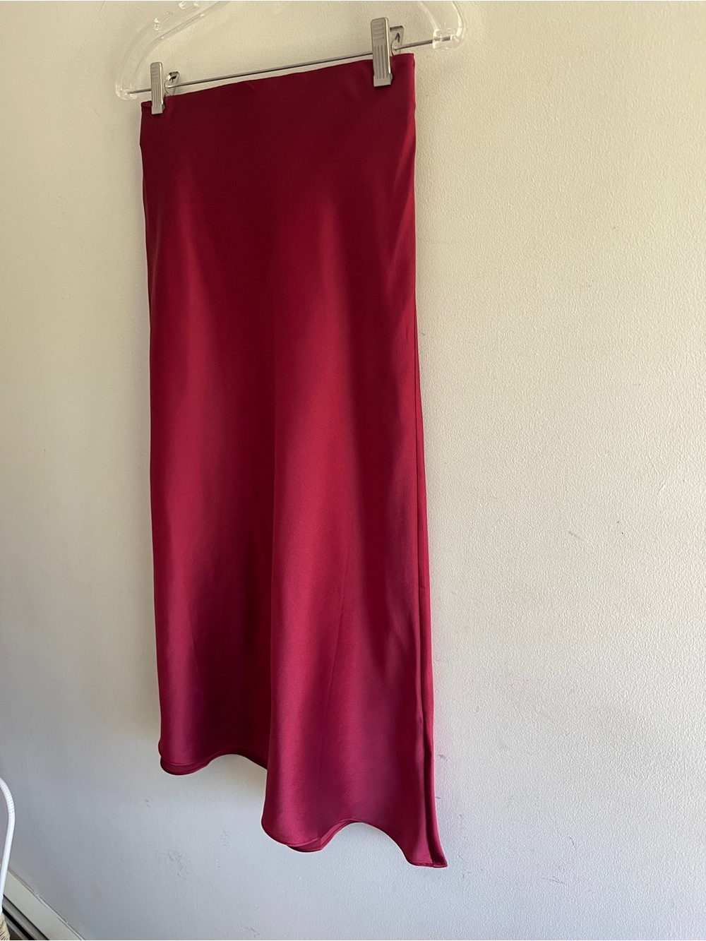 Quince Burgundy Satin Washable Silk Midi Skirt - Picture 2 of 10